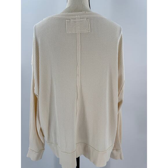 We the Free People Cream Ivory Thermal Top Oversized Waffle Knit Long Sleeve M - Picture 4 of 8